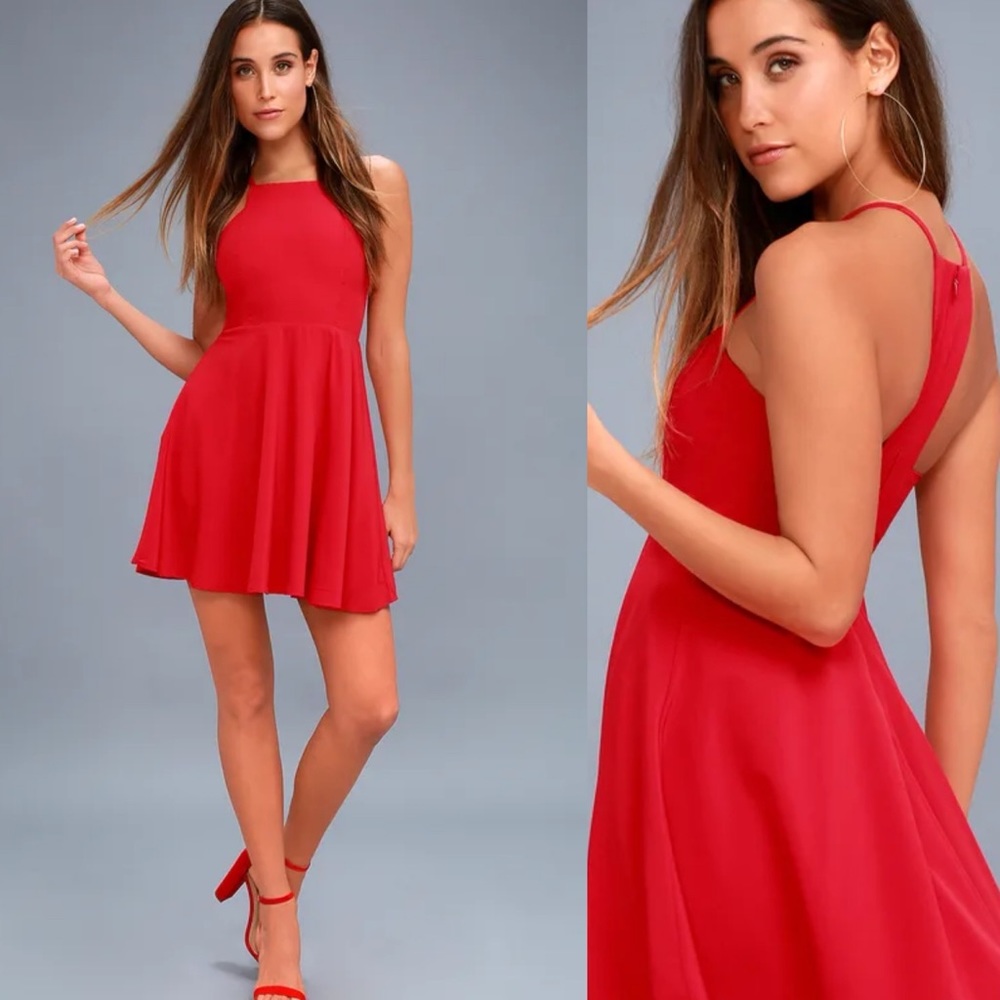 SOLD! Lulu’s Red Call to Charms Halter Swing Dress